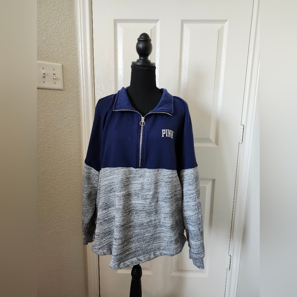 VS Pink Navy and Heatger Gray Quarter Zip Sweatshirt XL - Picture 11 of 14